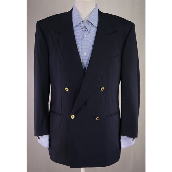 Ravazzolo Navy Blue w/ Gold Metal Buttons Double Breasted Wool Blazer Jacket 40R - Picture 2 of 9